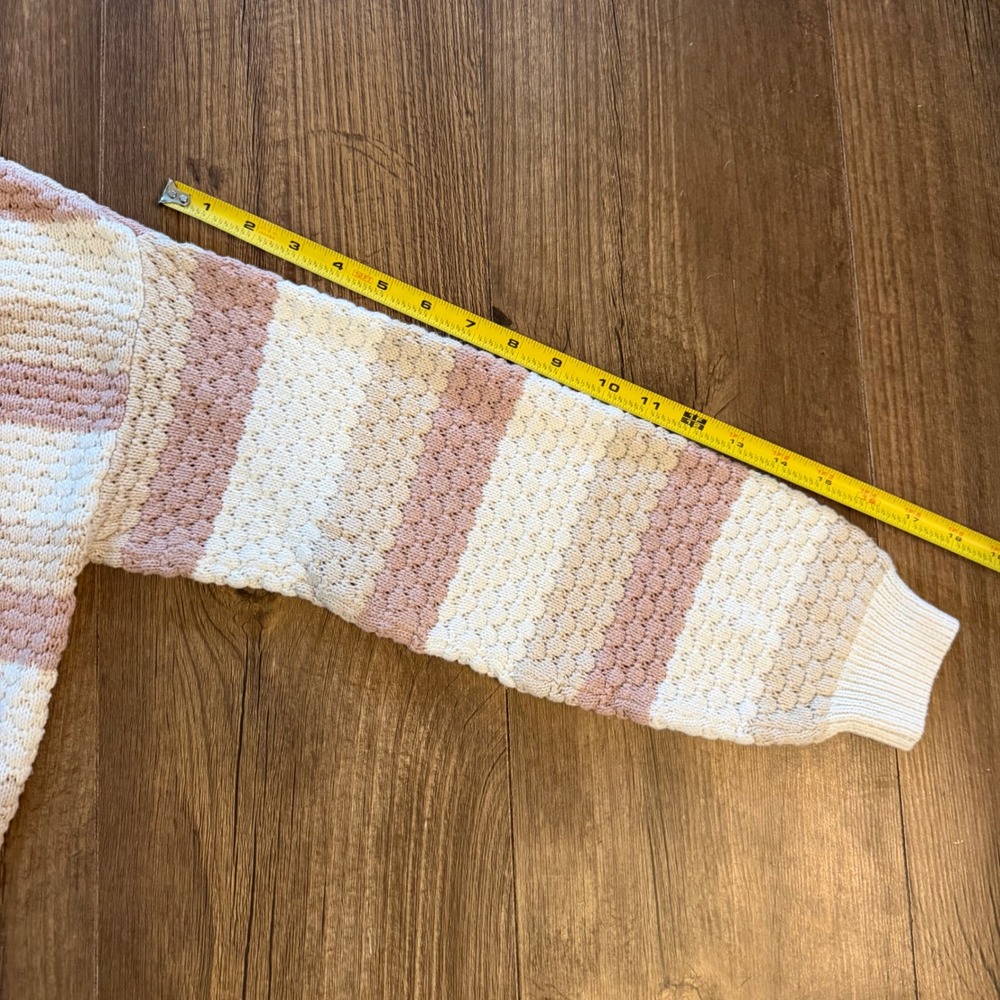 Hollister Striped Cropped Sweater Womens XS Pink Cream Tan Textured Knit Top - Picture 10 of 11
